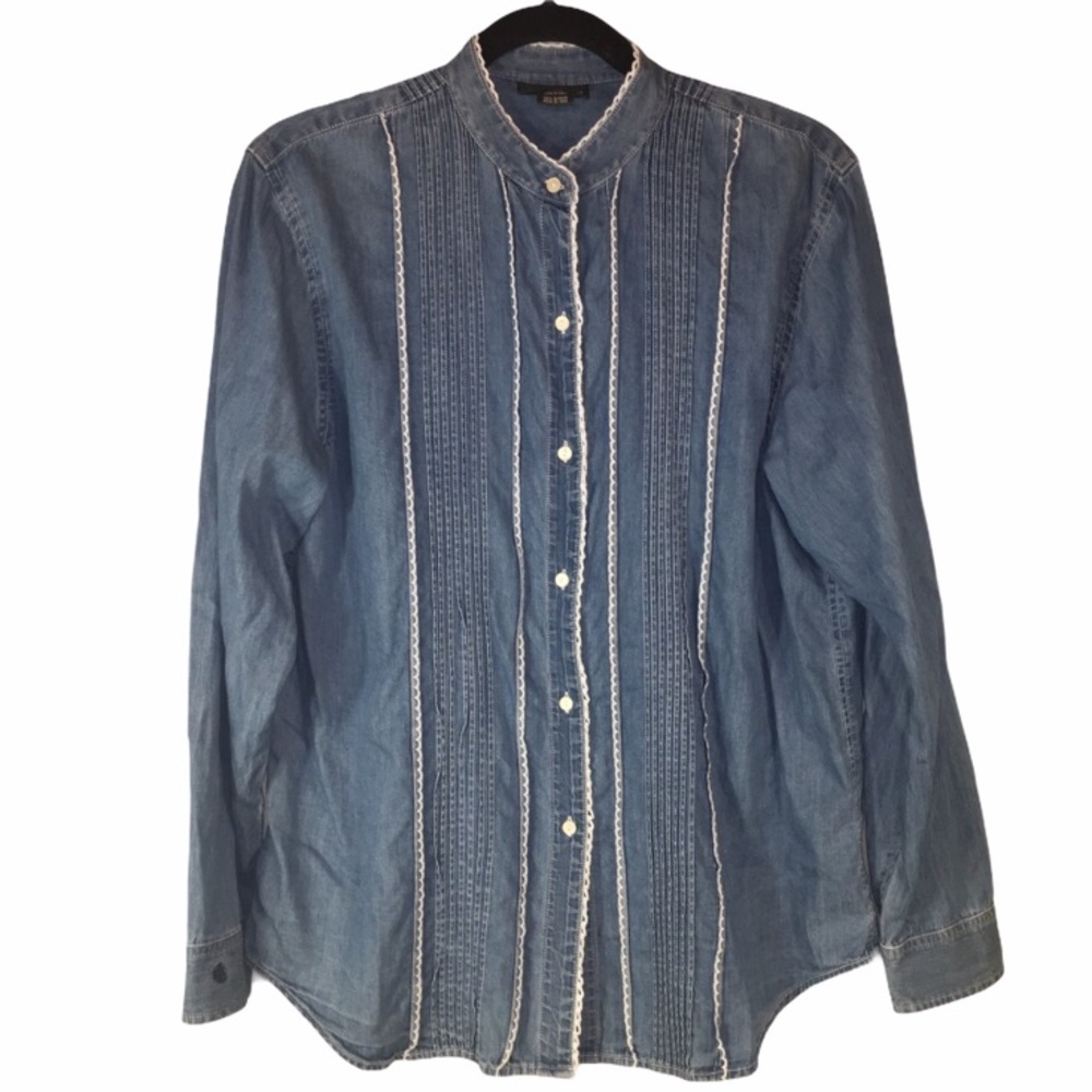 Lauren Ralph Lauren Jeans Co. Cotton Button Up Pin Tuck Long Sleeve Top Size 10